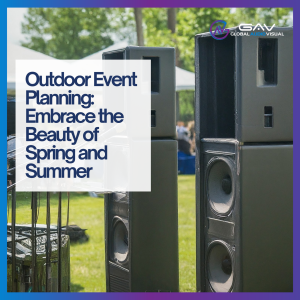 Professional sound system setup for flawless audio at an outdoor event. Essential for successful outdoor event planning.