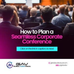 A professionally organized corporate conference with high-quality audiovisual setup, engaging presentations, and a Seamless Corporate Conference