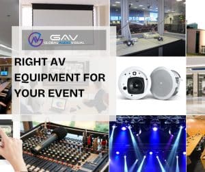 Right AV Equipment for Your Event including audio visual equipment, stage lighting, wireless microphones, projector rental, and LED dance floor rental setup by an expert audio visual equipment supplier.
