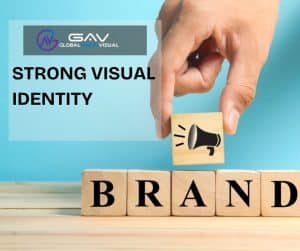 Elements of a strong visual identity including logo, colors, and typography.